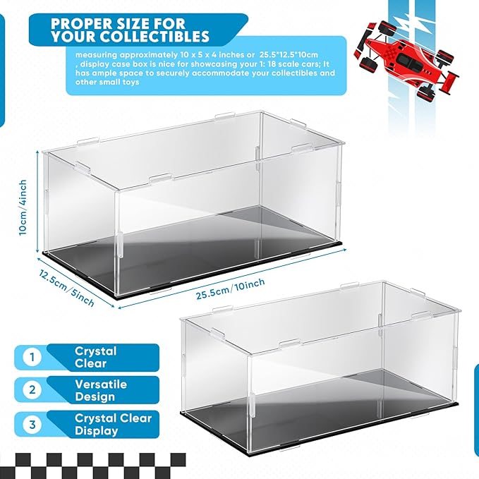 2 Pcs Acrylic Model Car Display Case 1: 24 Scale Clear diecast Display Boxes with Black Base Model Car Storage Case for Vehicle Toy Collectibles Memorabilia