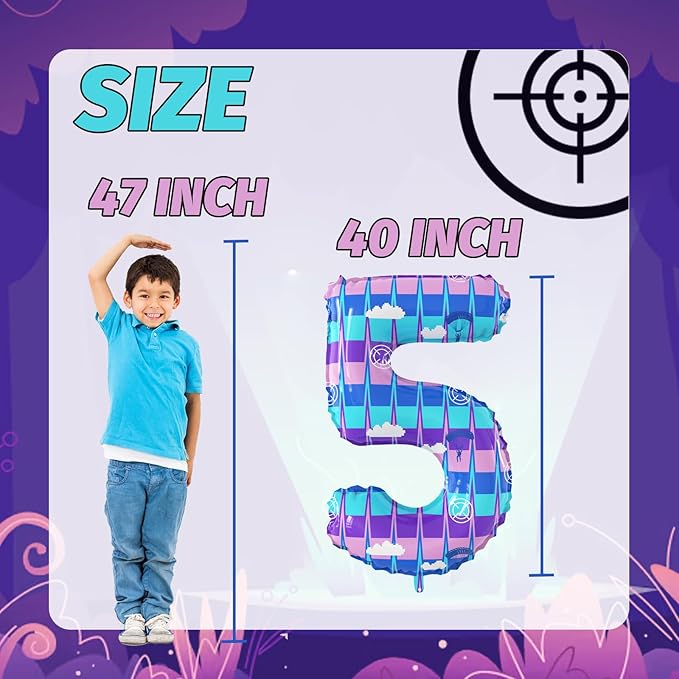 40 Inch Video Game Theme Number 5 Balloons Large Birthday Party Number Balloons Piñata Gaming for Kids Battle Boys Birthday Party Decoration Supplies