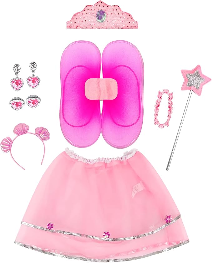 Jeowoqao Girls Dress Up Costume Set, Fairy and Mermaid Role Play Dress-up Trunk with Accessories 25pcs Little Girls Pretend Play Costume for Kids Age from 2-5