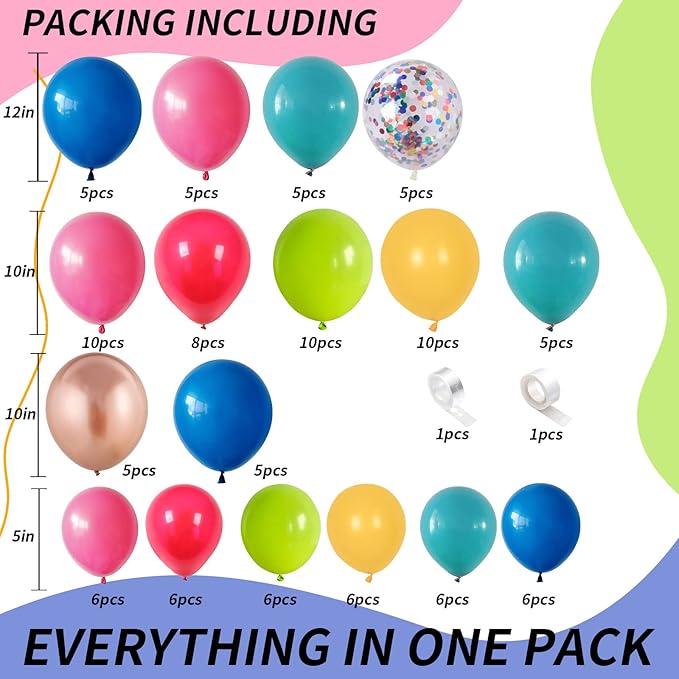 Colorful Balloon Garland Arch Kit Rainbow Assorted Balloons Multicolor Confetti Latex Balloon Hot Pink Peacock Royal Blue Red Green Yellow Champagne Fiesta Carnival Circus Mexican Party Birthday