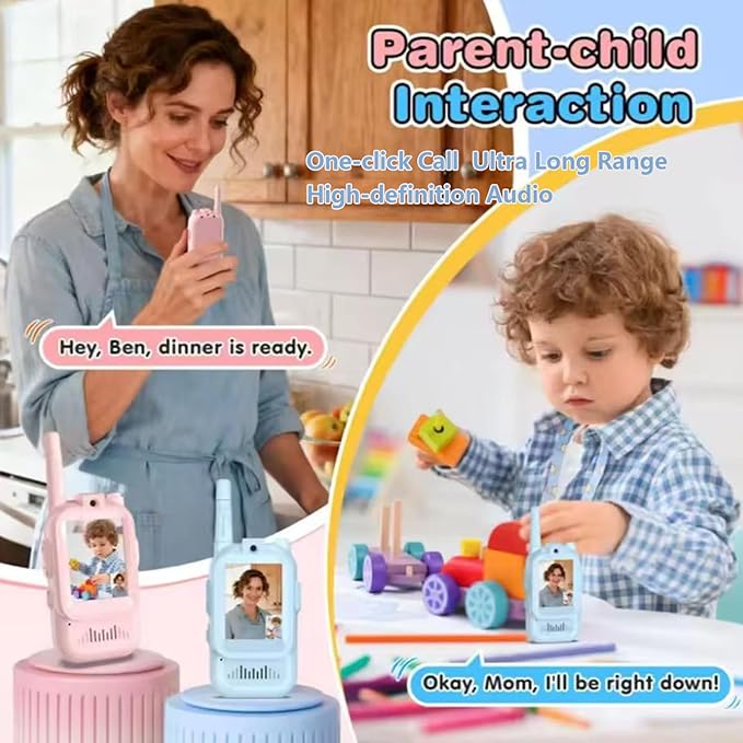 2 Pack Video Walkie Talkies for Kids,Handheld IPS Screen Rechargeable Video Walkie Talkie with Camera, Kids Christmas Birthday Gifts Two-Way Radio Walkie-Talkie for Indoor Outdoor Family Games