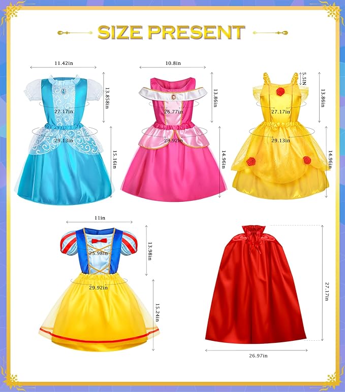 Princess Dress Up Clothes for Little Girls Princess Dresses for Girls, BIBUTY Pretend Play Princess Costume Set with Princess Crown Cape, Princess Toys Cosplay Birthday Party Gift for 3-6 Toddler Girl