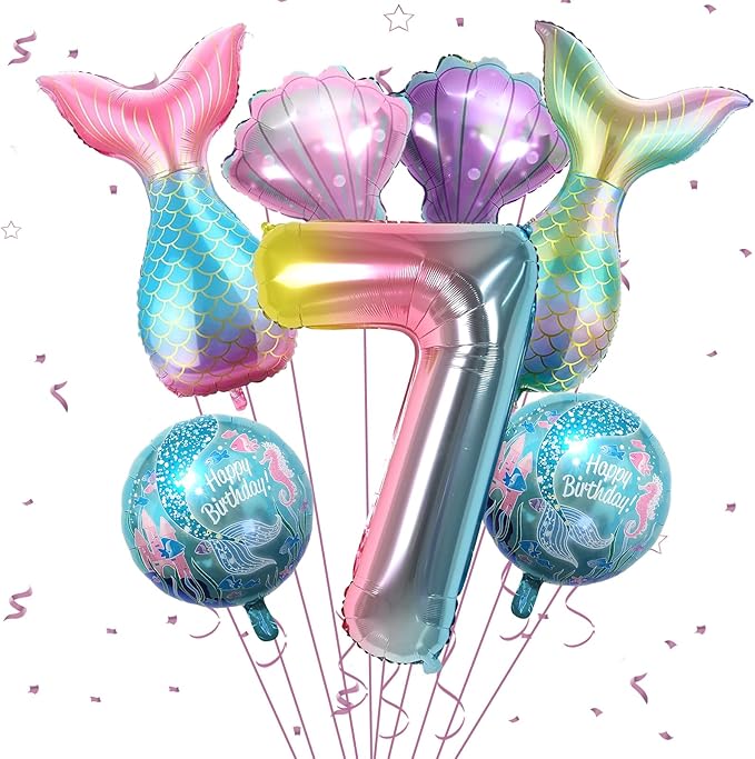 7th Mermaid Birthday Decorations,Pink Blue Balloons Kit Sea Balloon Tail Balloons for Girls Mermaid Party Baby Shower