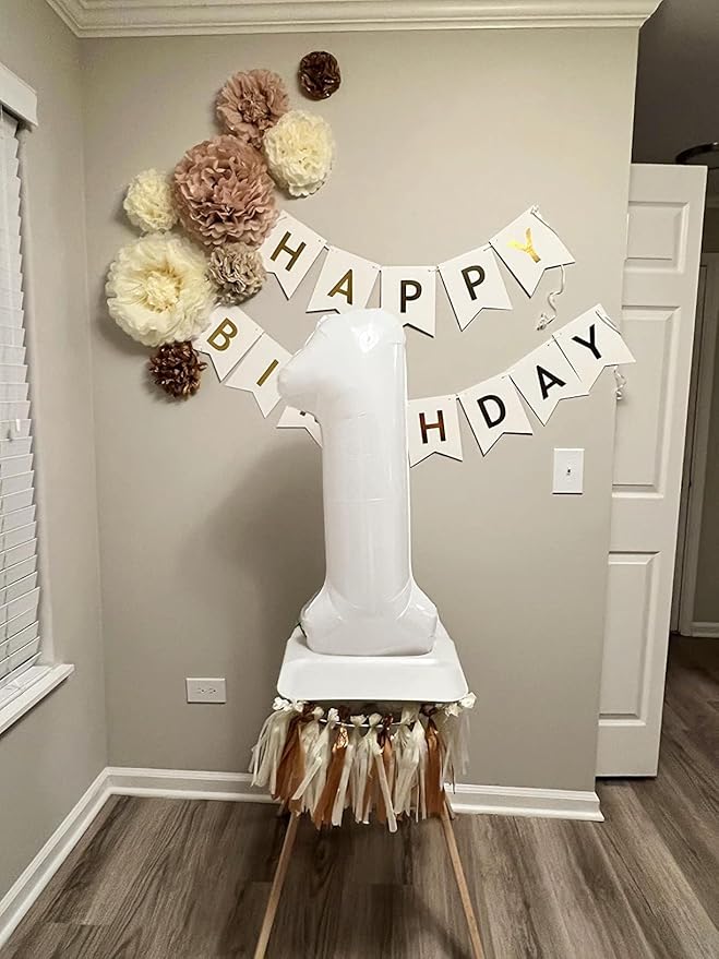 Number Balloons 1, 40 Inch Ballons for Girl Boy 1st 1 11 21 Birthday Decorations Baby Shower Photo Shoot, White One Balloons
