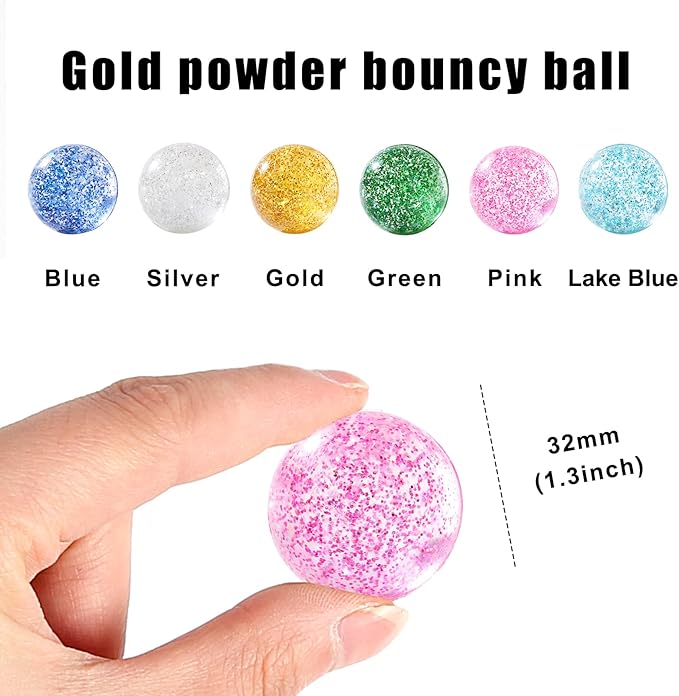 Ayfjovs 24PCS Bouncy Balls, Glitter Bouncy Balls for Kids Party Favors, 32mm 6 Colors Rubber Bounce Ball Bulk for Party Favors, Goodie Bag Fillers, Easter Bag Filling, Easter Basket Stuffers