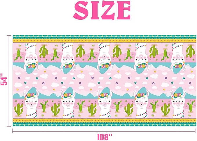WERNNSAI 2 PCS Llama Table Cloth - Llama Birthday Decorations Alpaca and Cactus Tablecloth Cactus Party Decorations for Kids Girls Pink Birthday Party Supplies 54'' x 108''