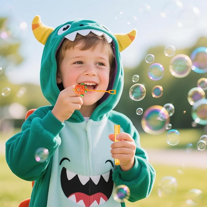 Winrayk Monster Party Favors, 24Pcs Self-designed Mini Bubble Wands for Kids Bubbles Bulk with Detachable Topper (6 Styles & Colors), Birthday Gift Toy Pinata Filler Goodie Bag Stuffer Classroom Prize