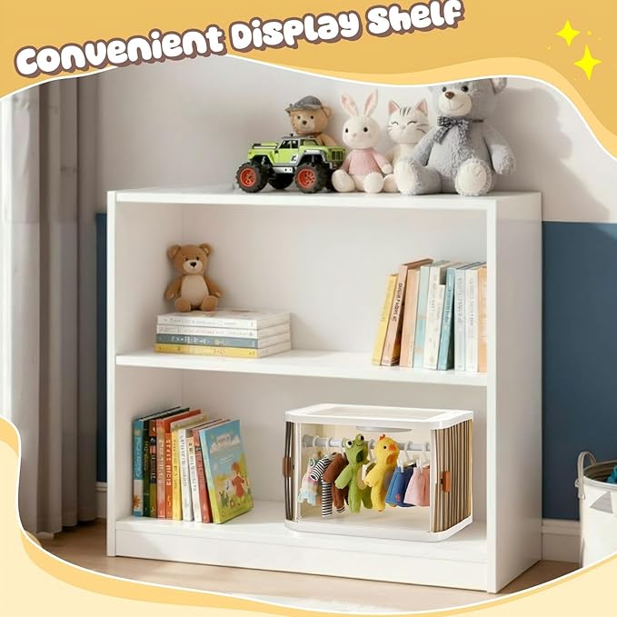 Foldable Doll Closet Wardrobe Storage Box Set with Night Light Doll Accessories Display Box with 8 Hangers and Rod Stackable Organizer Cabinet for 15/17cm Clothes with Dust Cover Display Rack Hook