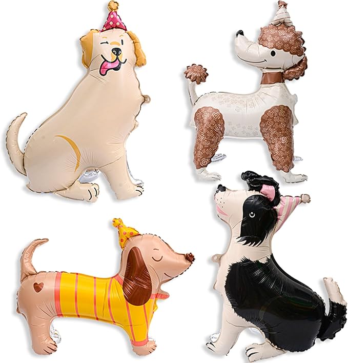 4 PCS 3D Dog Balloons Cute Puppy Balloons for Dog Themed Birthday Party Decorations Dogs Birthday Party Supplies
