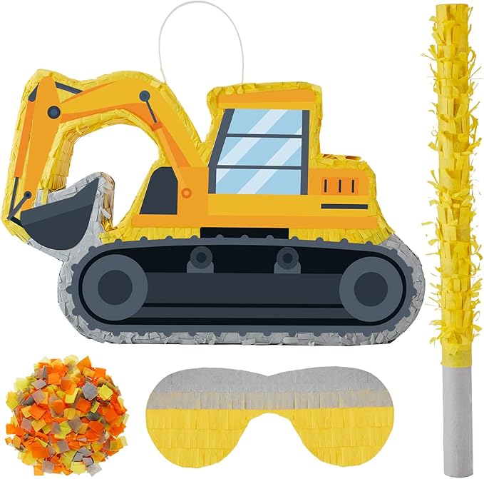Lewtemi Digger Piñatas for Birthday Party Construction Excavator Piñata with Stick, Blindfold, Confetti for Adults Birthday Baby Shower Party Supplies