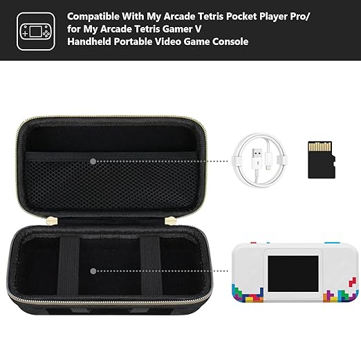 Supmay Hard Travel Case for My Arcade Tetris Pocket Player Pro, Strategic Puzzle Games, Retro Portable Game Console Protection Case with Mesh Pocket for Batteries and USB-C Cable, Black