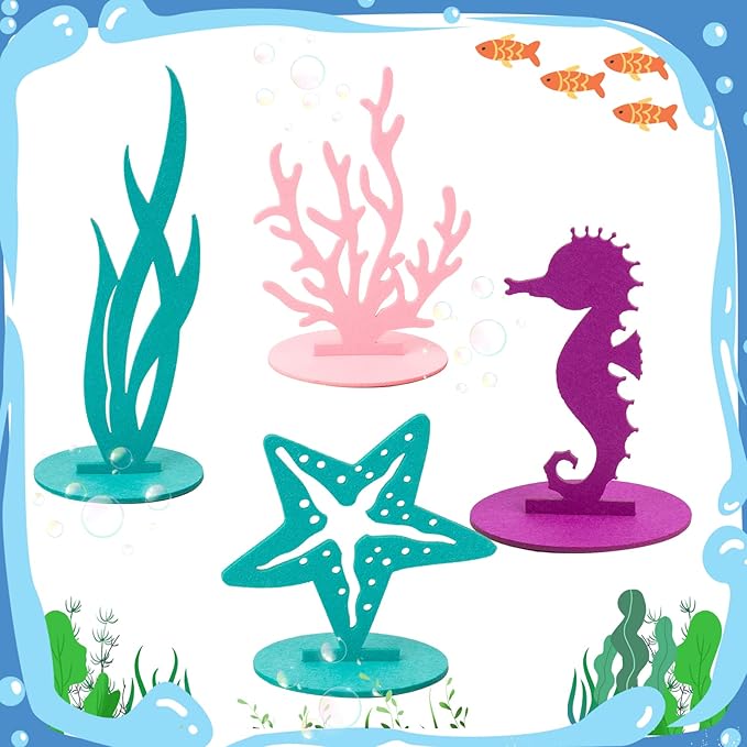 SUNBEAUTY 20Pcs Mermaid Party Decoration DIY Felt Under The Sea Table Centerpiece Ocean Theme Seahorse Starfish Seaweed Birthday Baby Shower Little Mermaid Girl Birthday Party Supplies