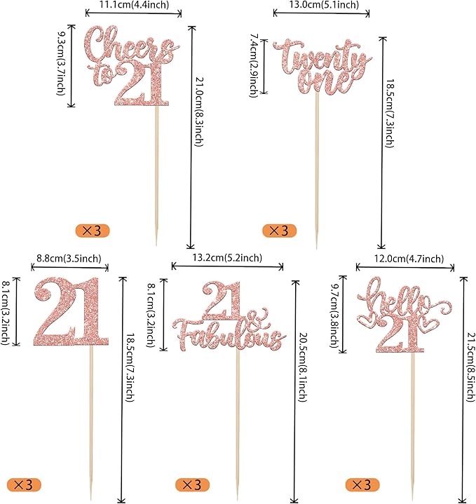 15PCS Happy 21st Birthday Centerpiece Sticks Twenty One Hello 21 Cheers to 21 Table Flower Centerpieces Sticks 21 Fabulous Floral Decorations for Happy 21st Birthday Party Centerpieces Rose Gold