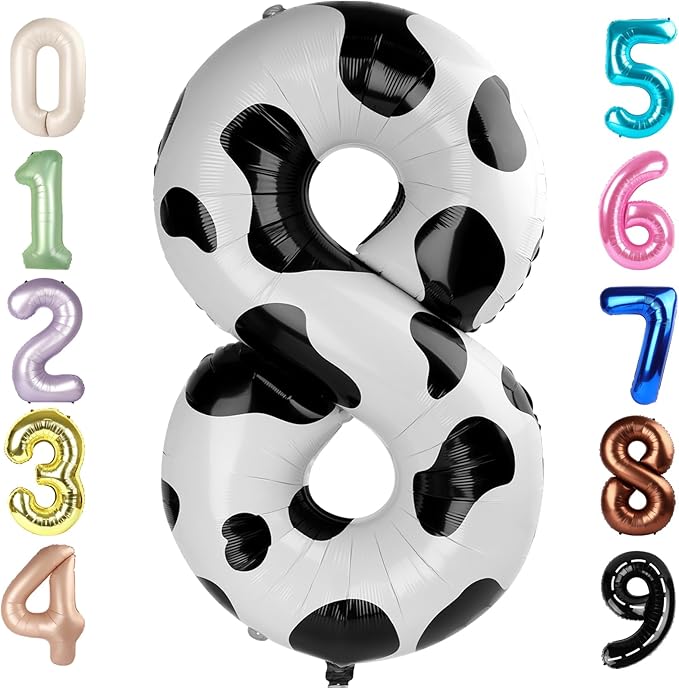 40 Inch Number 8 Balloon, White Black 8 18 28 80 Birthday Balloons for Men Boys, 8th Birthday Decorations Party Supplies, Wedding, Graduations