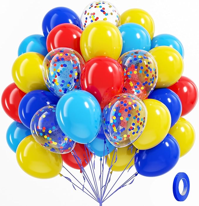 Carnival Balloons, 60pcs 12 Inch Red Light Blue Royal Blue Yellow Latex Balloons for Carnival Theme Birthday Party Decorations