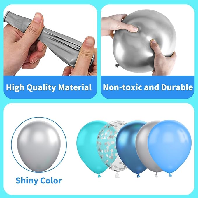 Blue Silver Balloon, 60 Pcs 12 Inches Teal Metallic Blue Silver Balloons Confetti Balloons for Kids Dancing Bachelorette Party Decorations Birthday Balloons Baby Shower Engagement Party Supplies