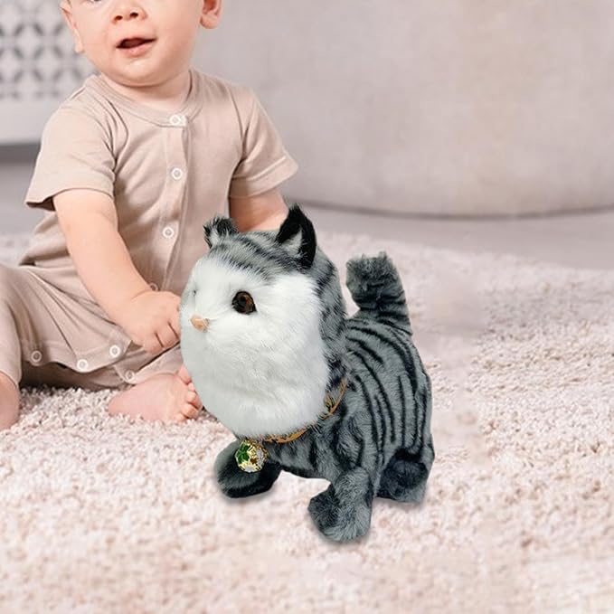 Interactive Walking Cat, Electronic Toy for Children (Girls and Boys), Gray