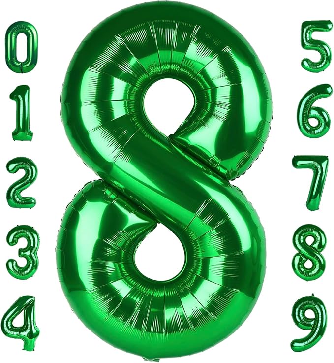 40 Inch Number 8 Balloon, Dark Green 8 18 28 80 Birthday Balloons for Men Boys, 8th Birthday Decorations Party Supplies, Wedding, Graduations