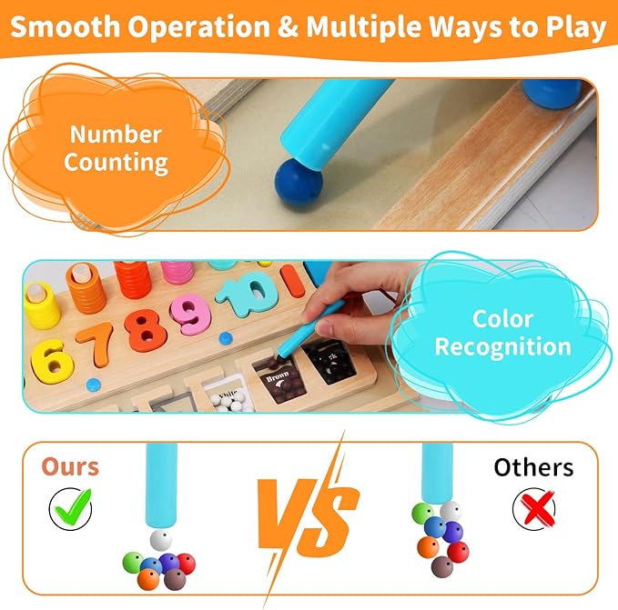 3 in 1 Montessori Toys for 3+ Year Old, Education Toys for Preschool Learning Activities, Wooden Magnetic Color and Number Maze, Sorting Counting Color Matching Toddler Puzzle