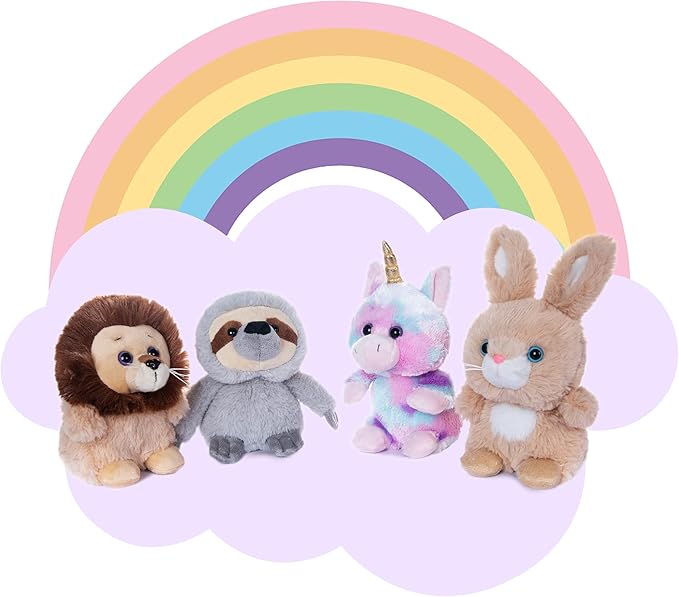 My OLi 4-Pack 5" Fairy Tale Stuffed Animals - Unicorn, Lion, Rabbit & Sloth Plush Toy Set for Babies, Toddlers, Kids Girls & Boys