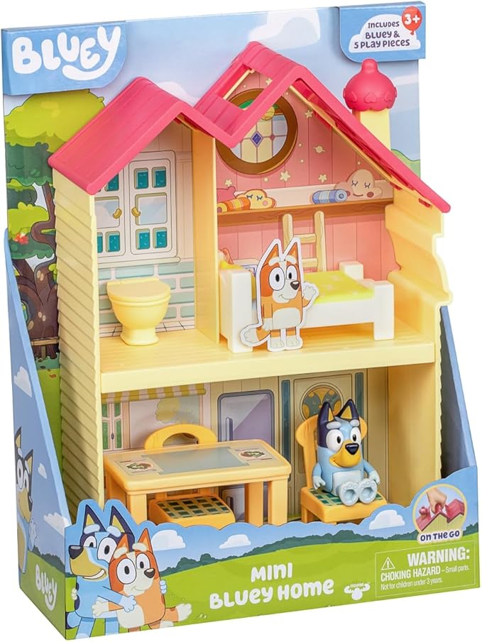 Mini House Playset with 2.5" Figure & 5 Accessories, 3 Room Play House Toys with Carry Handle, Compact Travel Toy