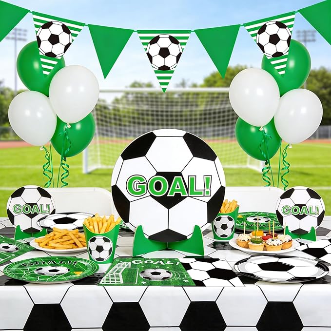 Soccer Plates and Napkins, Disposable Paper 9-Inch Plates and Napkins, Soccer Party Supplies for Boys’ Sports Birthday Party Decorations, Serves 24