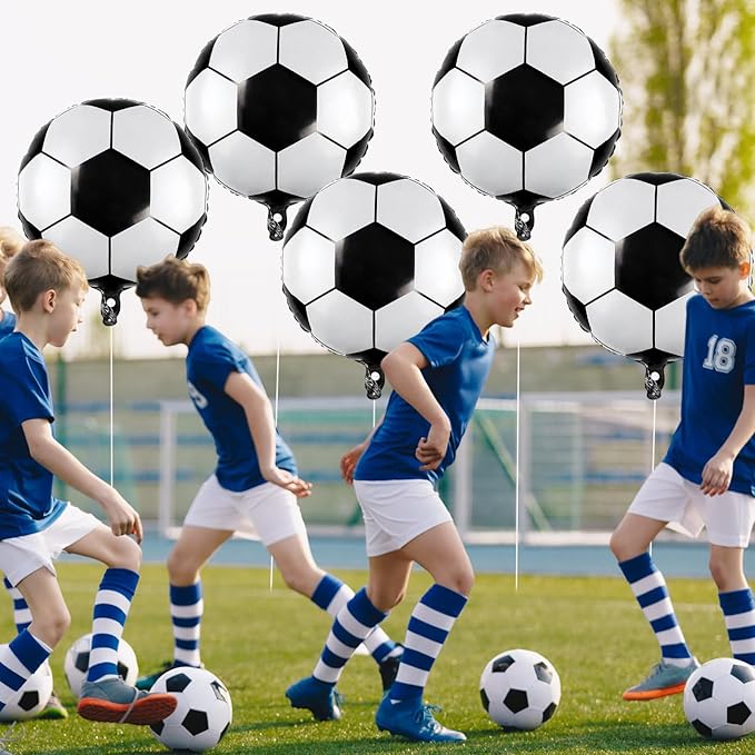 12 Pcs Soccer Balloons, 18 Inch Foil Mylar Helium Balloons for World Cup Sports Theme Birthday Decorations, Graduation Party Supplies