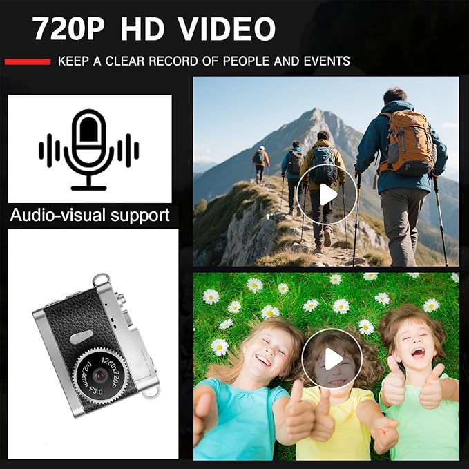 KOOMTOOM Keychain Camera,720P HD Mini Retro Camera,Tiny Digital Photocamera with 32GB SD Card,0.96'' Pocket Video Recorder Gift for Kids Students,Suprise Box Included (K142 - Black)