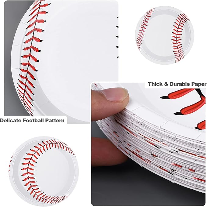 ADXCO 72 Pack Baseball Plates 9 Inch and 7 Inch Home Plate Baseball Round Baseball Paper Plates for Sports Theme Birthday Party Decorations Party Supplies