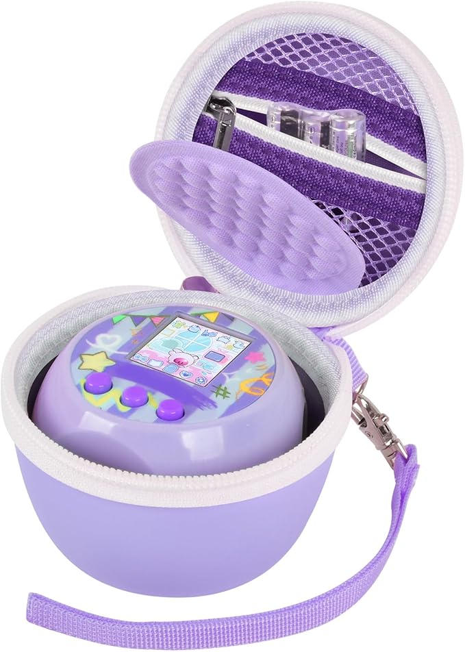 casmilee Toy Case for Punirunes/for Tamagotchi Interactive Digital Pet, Kids Virtual Electronic Pets Holder with Partition to Protect Screen & Mesh Pocket for Small Accessories- Box Only (Purple)