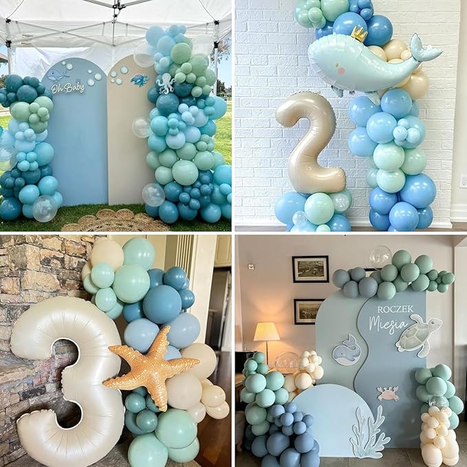 Teal Blue White Balloons 12Inch Under The Sea Balloon Ocean Balloons Turquoise Pearl Metallic Blue and White Latex Balloon for Boys Men Birthday Baby Shower Pool Beach Party Decorations