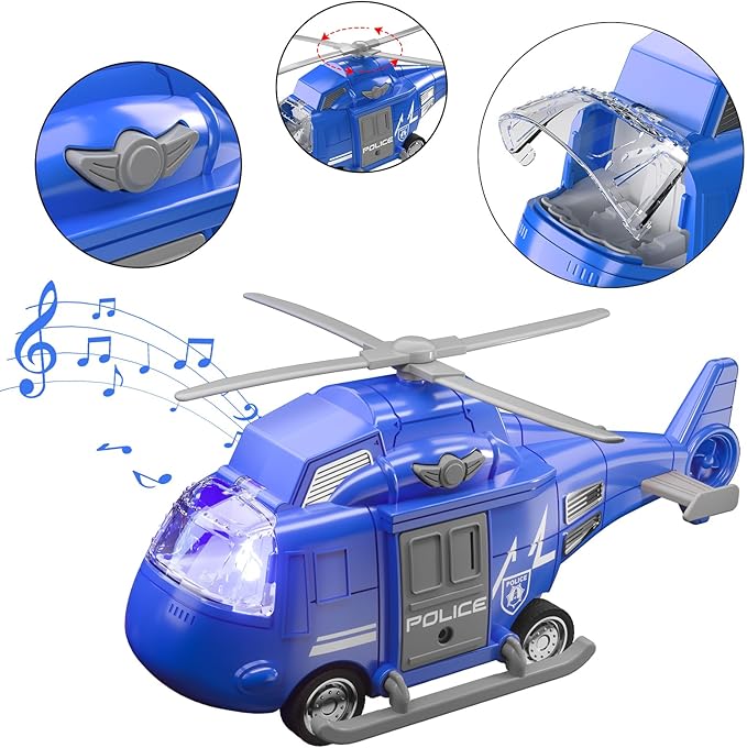 TEMI 4 Pack Emergency Vehicle Toys for Kids 3 4 5 6 7 8 Years Old, Helicopter, Police Car, Fire Truck, Ambulance Friction Powered Toys for Toddlers, Gifts for Age 3-12 Boys Girls