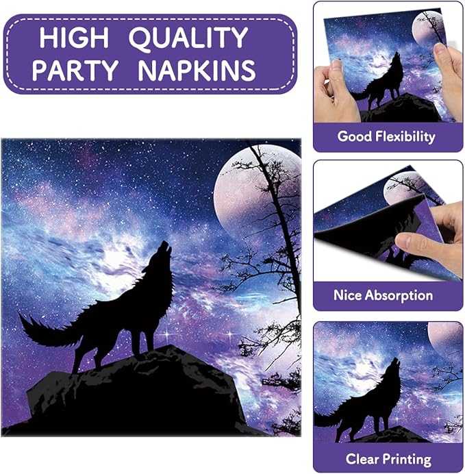 Wolf Birthday Party Tableware, Wolf King Party Supplies, Galaxy Wolf Birthday Decorations Wolf Theme Paper Plate