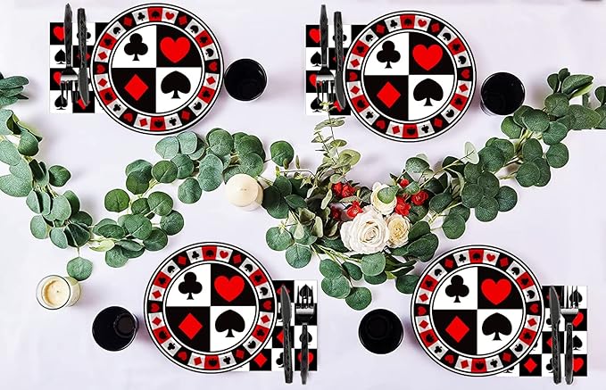 40 Pcs Casino Party Supplies - 7" Poker Paper Plates for Casino Night, Las Vegas Birthday Party Decorations