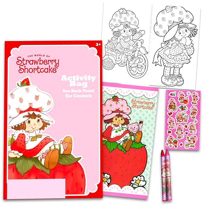 Strawberry Shortcake Party Favors Set for Kids - Bundle with 24 Mini Strawberry Activity Packs | Coloring Book, Stickers, More | Strawberry Shortcake Party Supplies for Girls