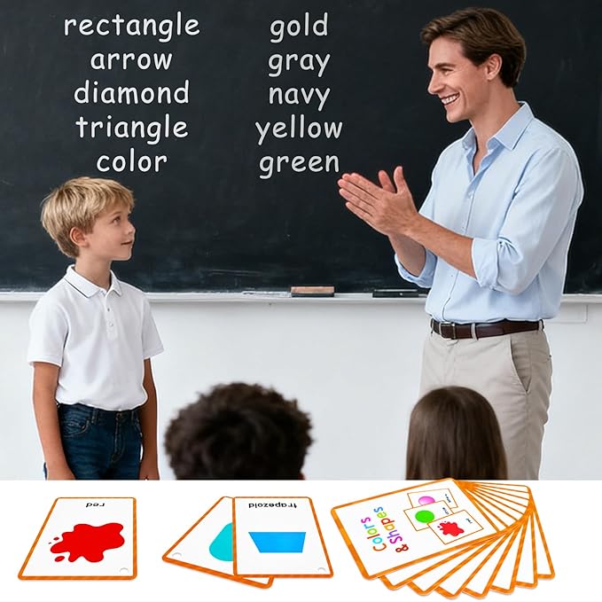 Learning Flashcards Colors & Shapes, 38 Shape Educational Cards, Social Learning Card for Kids