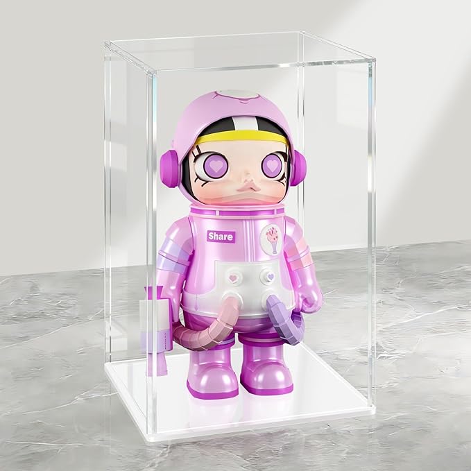 LANSCOERY Acrylic Display Case, Assemble Showcase Display Box for Collectibles, with Dustproof & Seamless Display Design, Compatible with Bearbrick 400% 8x8x12inch White Base