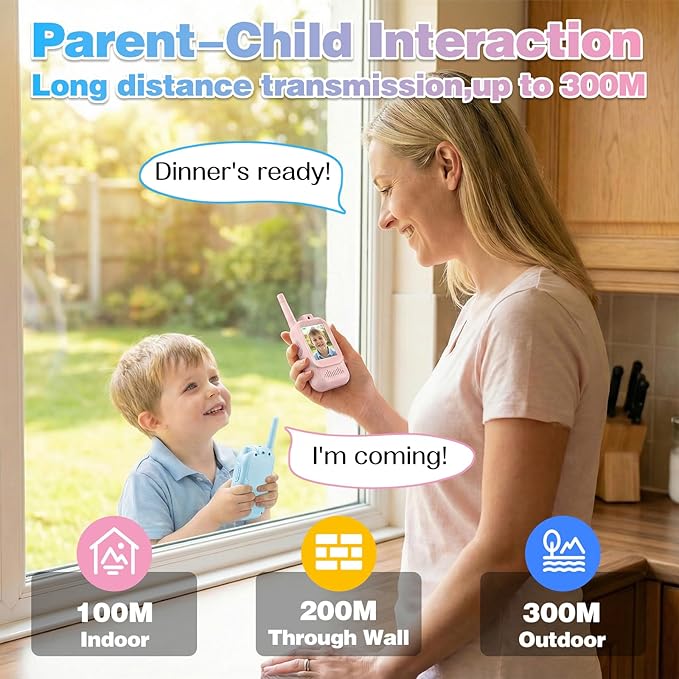 Kids Video Walkie Talkie Set, Handheld Rechargeable Video Walkie-Talkie Toy, 1000-Foot Communication Range, Fun Toy for Indoor/Outdoor Play, Camping, Hiking, Travel for Children Ages 3-12 (Blue/Pink)