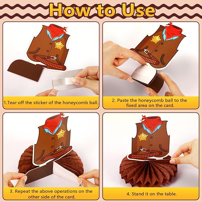 10 Pcs Cowboy Party Decorations, Wild West Cowboy Honeycomb Centerpieces for Tables Cowboy Party Decorations Western Themed Party Decorations Cowboy Birthday Party Decorations