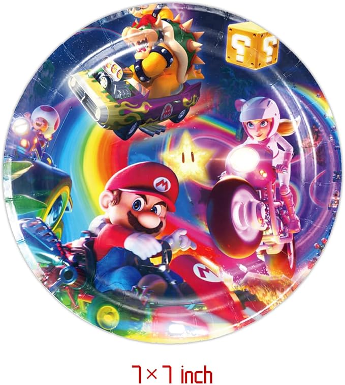 Mario Move Party Supplies 41Pack include 20 plates, 20 napkins 1 tablecloth for Mario Move birthday party Decoration