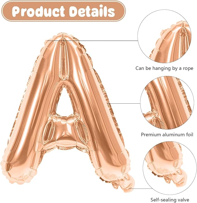 29PC Rose Gold Happy Birthday Balloon Banner, 16 Inch 3D Aluminum Letter Banner Sign, Pearl Rose Gold Metallic Balloons 18 Inch Star Heart Foil Balloons for Women, Men Party Decorations