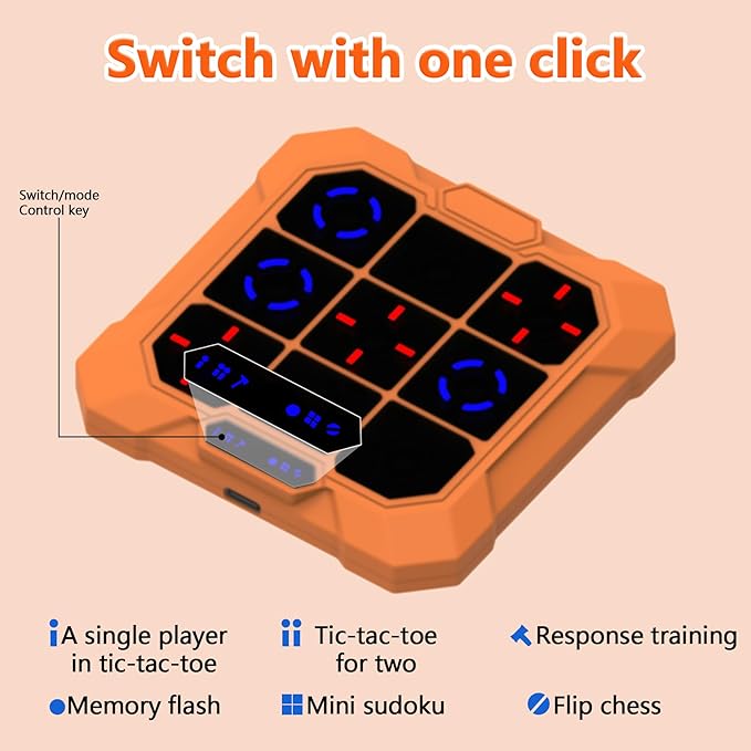 Tic Tac Toe，Four in One Handheld Puzzle Game Machine Exercise Memory, Portable Pocket Game, Suitable for Christmas and Birthday Gifts for Children Aged 6 and Above (Blue)