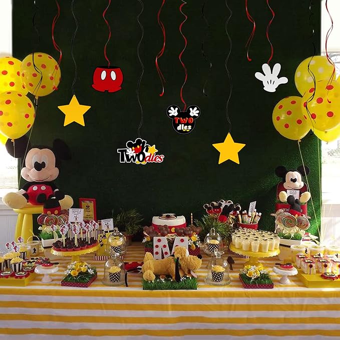 LINGTEER Oh Twodles Birthday Swirls Streamers - Cheers to Boys 2nd Birthday Kids Two Years Old Mouse Theme Party Hanging Decorations.