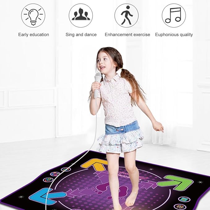 Electronic Dance Pad with Microphone Improve Coordination Dancing Mat for Kids Various Music Modes (Lighting Type)