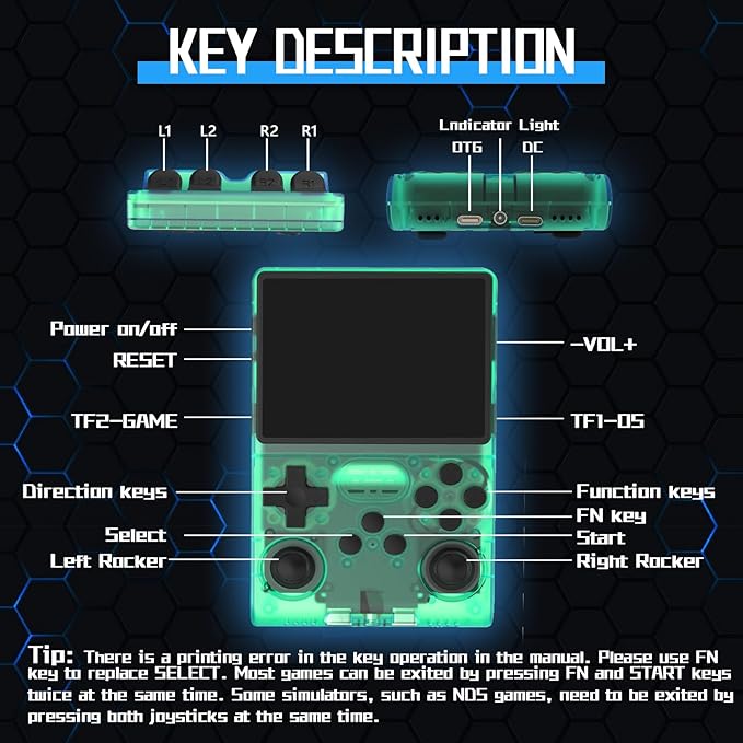 FHYRGF[30000 in 1] R40S PRO Handheld Game Console 3.5 inch IPS Screen Mini Retro Console 3800mAh Portable Pocket Arcade 45+ Mainstream Emulator 256G TF Card Transparent.(Green)