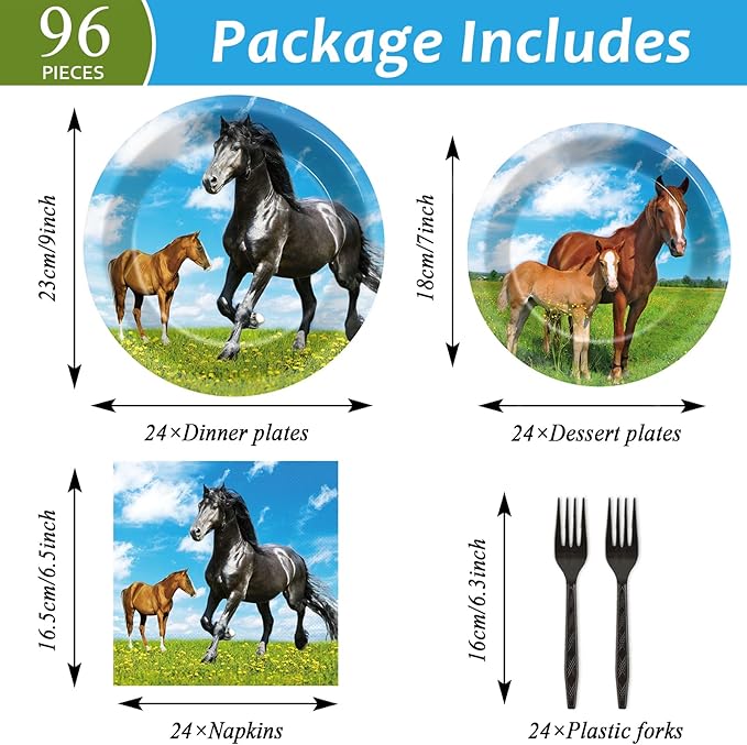 gisgfim 96 Pcs Horse Party Plates and Napkins Party Supplies Kentucky Horse Party Tableware Set Wild Horse Derby Day Theme Party Decorations Favors for Girls Boys Birthday Baby Shower Serves 24