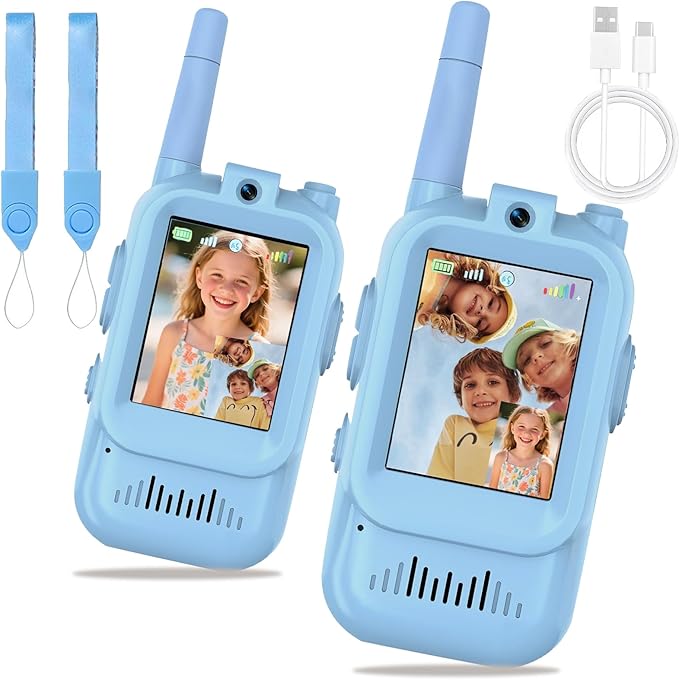 Video Walkie Talkies for Kids 2 PCS, Long Range Kids Walkie Talkies, Rechargeable Video Call Toys for Indoor Camping Hiking Travel, Christmas Birthday Boys Girls Age 3-5 (Blue)