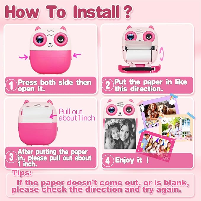 440 Pcs/5 Rolls Premium Kids Camera Paper Roll Refill, 2.2x1.1Inch(57X25mm), CILSER Thermal Paper for Most Kids Instant Camera, HD Printing, Waterproof, Non-sticky(5 Rolls)