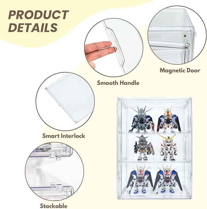 2 Pack Acrylic Display Case, 2/3 Layer Adjustable Figure Display Case, Wall-Mounted Dustproof Showcase for Collectibles Action Figure (2, 3 Tiers)