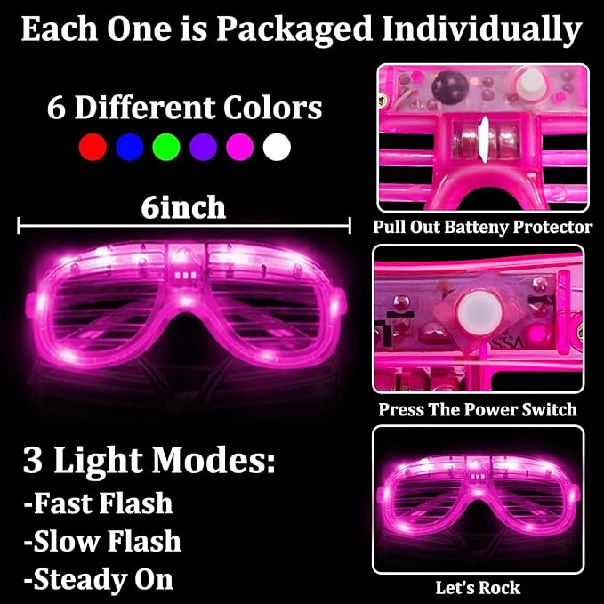 Camlinbo 148 PCS Glow in the Dark Party Supplies- 24 Pcs 12" Foam Glow Sticks, 24 Pcs LED Glasses, 100Pcs Glow Sticks Necklaces Bracelets Light Up Party Favors Pool Wedding Concert Easter Basket